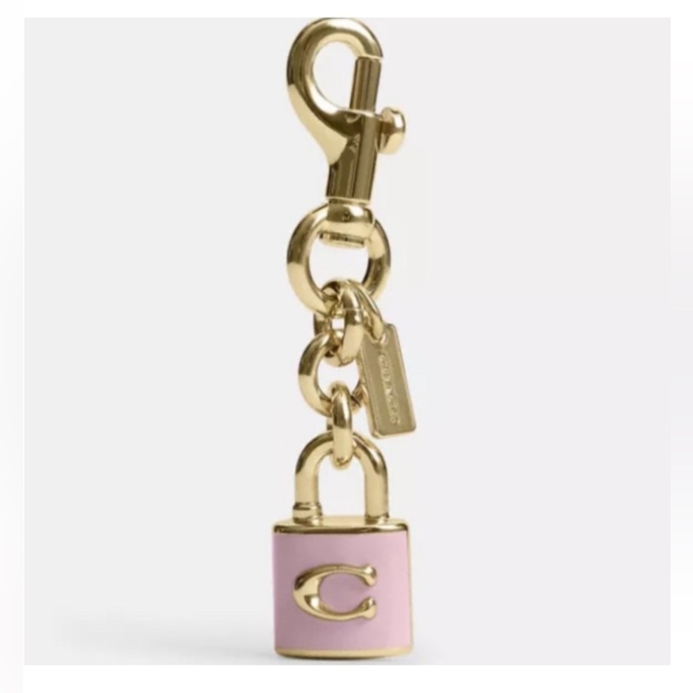 Coach Lock Bag Charm Pink and Gold Padlock Keyring